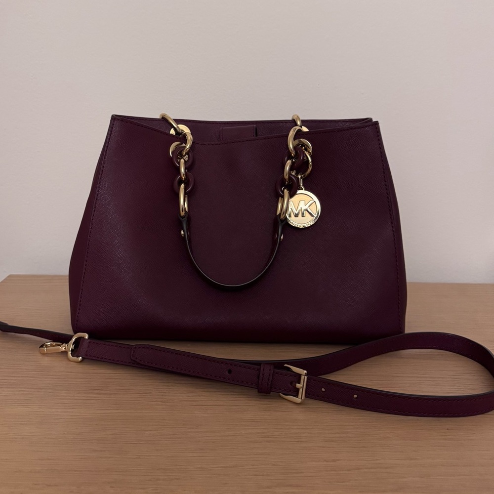Michael Kors Cynthia Medium Convertible Leather Satchel | Merlot/Burgundy